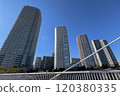 Tatsumi Sakurabashi Bridge and the tower apartment complex in Shinonome, Koto Ward 120380335