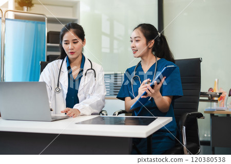 Medical team working on digital tablet healthcare doctor technology. 120380538