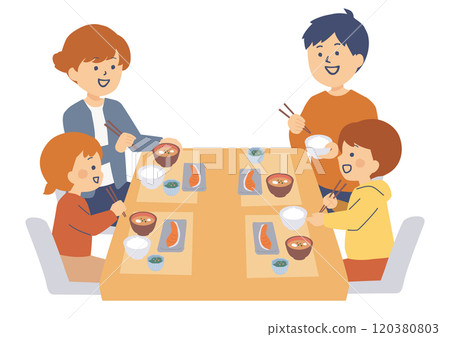 一家人一起吃飯的插畫 120380803