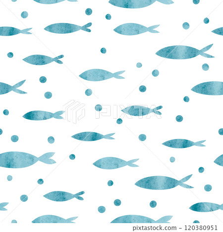 Seamless sea pattern with watercolor fish silhouettes 120380951