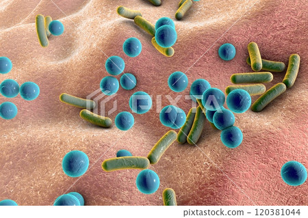 Bacteria on surface of skin, mucous membrane or intestine 120381044