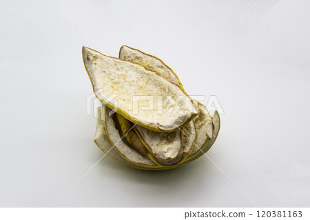 A dry peels from the fruit pomelo isolated in the white background 120381163