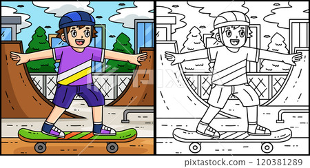 Skateboard Boy Trying to Balance Illustration 120381289