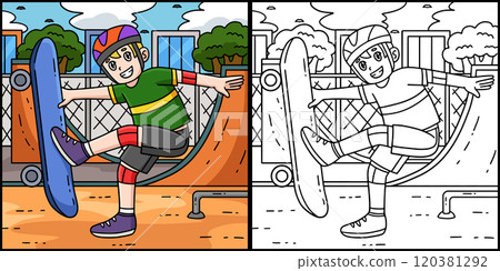 Skateboard Boy Doing a Foot Plant Illustration Skateboard Boy Doing a Foot Plant Illustration 120381292