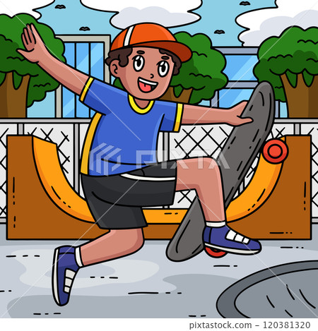 Skateboard Boy with the Airwalk Trick Colored Skateboard Boy with the Airwalk Trick Colored 120381320
