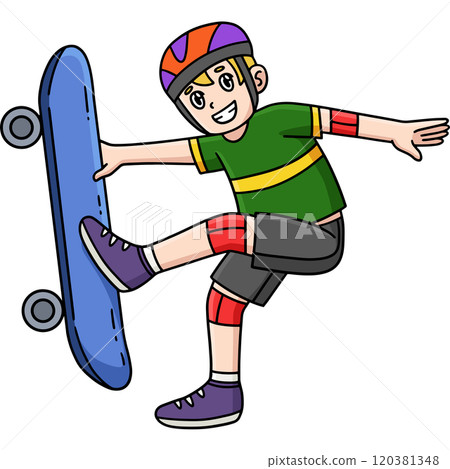 Skateboard Boy Doing a Foot Plant CartoonClipart 120381348