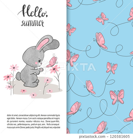 Cute cartoon bunny with butterfly pattern. Baby print 120381605