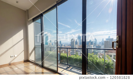 Apartment windows and veranda, generative AI_wide Apartment windows and veranda, generative AI_wide 120381828