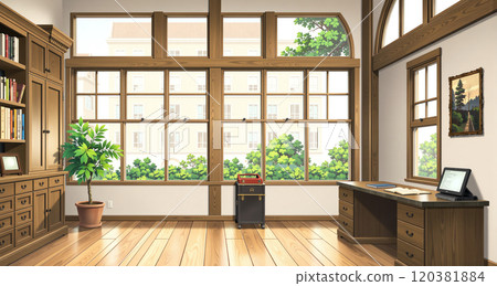 陽光透過樹葉的書房 120381884