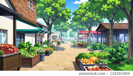 一個小街角，綠樹成蔭，陽光燦爛 120381904