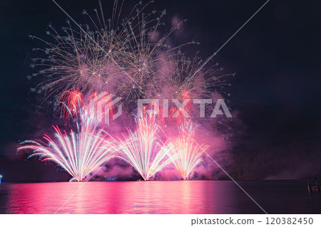Fireworks reflected in the water 120382450