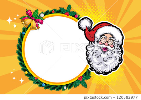 merry christmas santa snowman reindeer elf with Christmas girl in red dress in pop art comic style merry christmas santa snowman reindeer elf with Christmas girl in red dress in pop art comic style 120382977