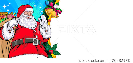 merry christmas santa snowman reindeer elf with Christmas girl in red dress in pop art comic style 120382978