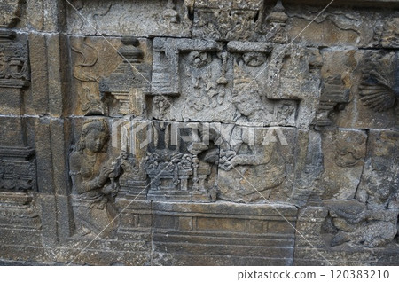 Borobudur ruins, first corridor relief/Lady Maya [Yogyakarta, Indonesia] 120383210
