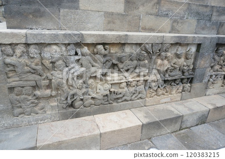 婆羅浮屠遺址，基地禁止飲酒戒律的浮雕[印尼日惹] 120383215