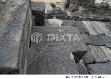 Borobudur ruins, signs giving instructions to carvers [Yogyakarta, Indonesia] 120383228