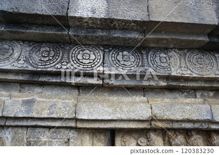 Borobudur ruins, lotus flower relief [Yogyakarta, Indonesia] 120383230