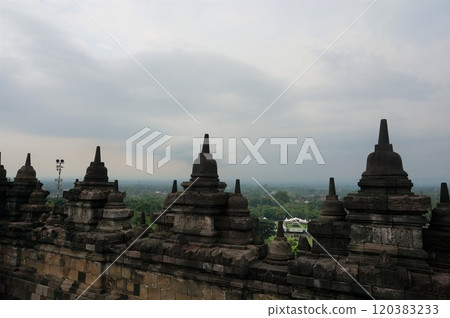 View from the circular platform at Borobudur temple [Yogyakarta, Indonesia] 120383233