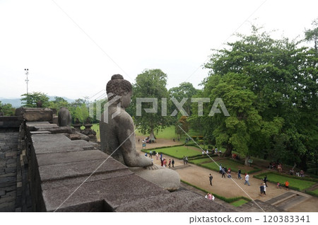 Borobudur ruins, life-sized Buddha statue and the scenery [Yogyakarta, Indonesia] 120383341