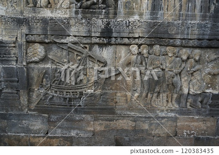 婆羅浮屠遺址、第一走廊、船舶救濟 [印尼日惹] 120383435