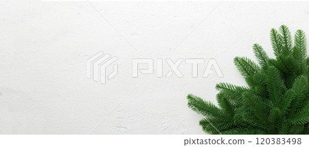 Christmas holiday background with copy space for advertising text. Fir branches on color background . Flat lay, top view Christmas holiday background with copy space for advertising text. Fir branches on color background . Flat lay, top view 120383498