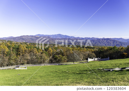 Ranch and autumnal mountain scenery Ranch and autumnal mountain scenery 120383604