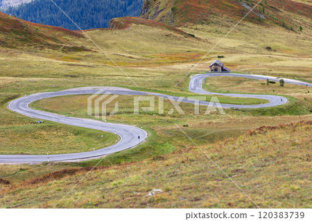 Empty serpentine road Giau pass, Dolomites, Italy Empty serpentine road Giau pass, Dolomites, Italy 120383739