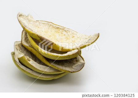 A dry peels from the fruit pomelo isolated in the white background 120384125