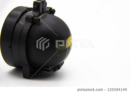 Aviation compass ki-13 isolated on white background. Antique old compass KI-13. Bulls eye. Aviation compass ki-13 isolated on white background. Antique old compass KI-13. Bulls eye. 120384149