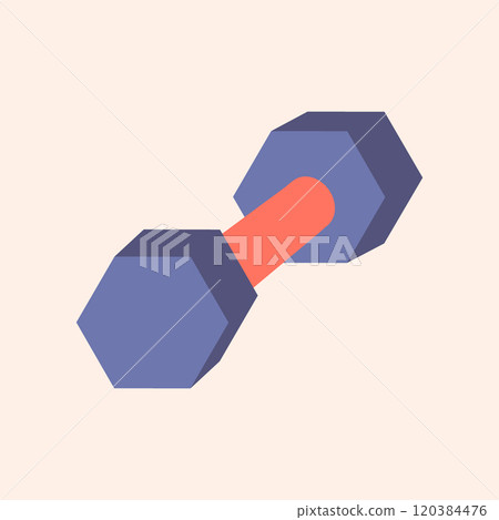 Dumbbell vector illustration. Hexagonal weightlifting equipment with colorful handle on beige background. Sports tool for strength training, fitness workouts, muscle building in flat minimalist style 120384476