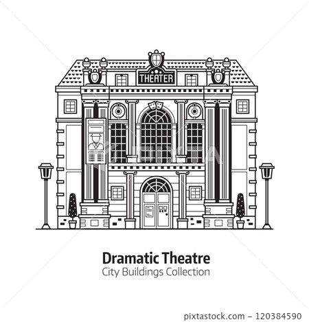 Dramatic Theater Building in Line Art Dramatic Theater Building in Line Art 120384590