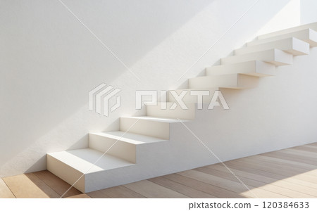 White stairs on white plastered wall. shade from sunlight. White steps 120384633