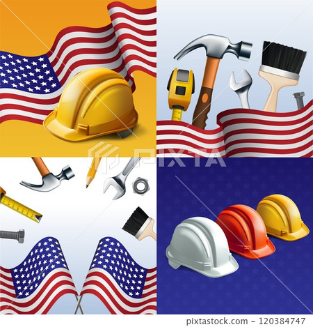Patriotic Construction Tools and Hard Hats 120384747