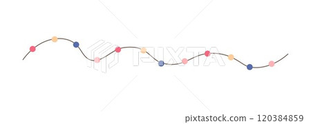 Christmas colorful multicolored lights curly string garland simple doodle hand drawn vector illustration, flat style cartoon image for winter New Year holiday, birthday events design 120384859