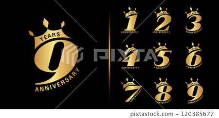 Premium anniversary logotype set. Golden anniversary celebration emblem design. 120385677