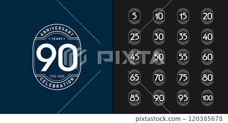 Trendy anniversary logotype set. Modern geometric anniversary celebration icons design. 120385678