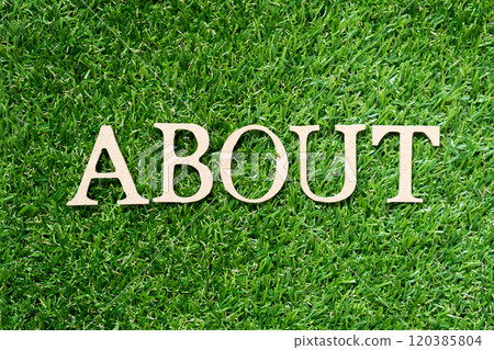 Wood alphabet letter in word about on artificial green grass background Wood alphabet letter in word about on artificial green grass background 120385804