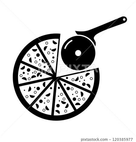 Pizza cutter and pizza silhouette 120385977