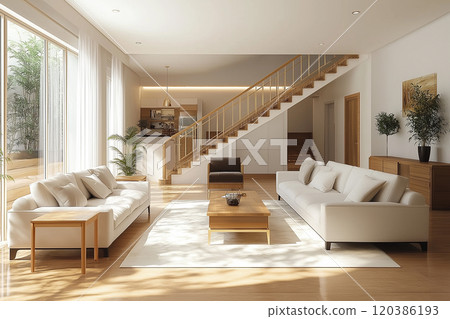 新建住宅中的時尚客廳配有沙發 新建住宅中的時尚客廳配有沙發 120386193