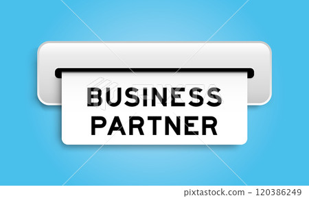 White coupon banner with word business partner from machine on blue color background White coupon banner with word business partner from machine on blue color background 120386249