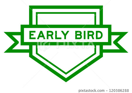 Vintage green color pentagon label banner with word early bird on white background Vintage green color pentagon label banner with word early bird on white background 120386288