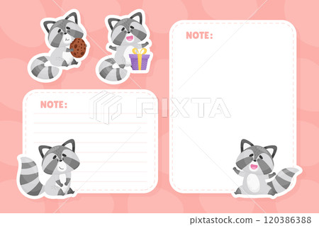 Note Card with Cute Raccoon Animal Vector Template Note Card with Cute Raccoon Animal Vector Template 120386388