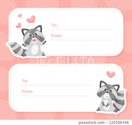 Note Card with Cute Raccoon Animal Vector Template 120386396