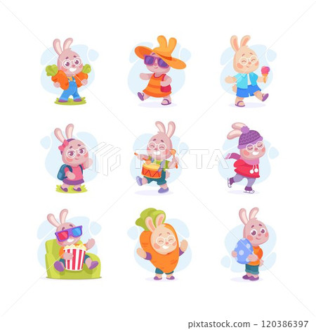 Cute Rabbit Animal Character Engaged in Different Activity Vector Illustration Set Cute Rabbit Animal Character Engaged in Different Activity Vector Illustration Set 120386397