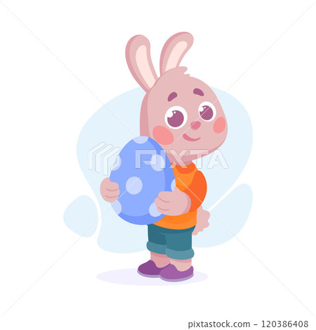 Cute Rabbit Animal Character Stand with Egg Shell Vector Illustration Cute Rabbit Animal Character Stand with Egg Shell Vector Illustration 120386408