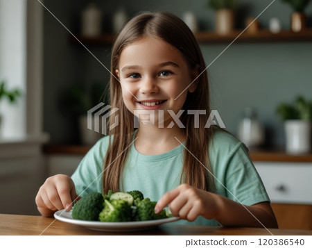 Girl with a plate of healthy and wholesome food. Healthy eating lifestyle concept 120386540