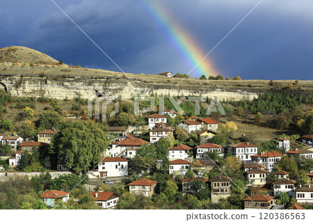 Footage of the city of Safranbolu, which is on the world heritage list and stands out with its local architectural features. 120386563