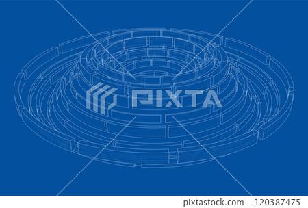 3D circular pattern. Style wireframe model 3D circular pattern. Style wireframe model 120387475