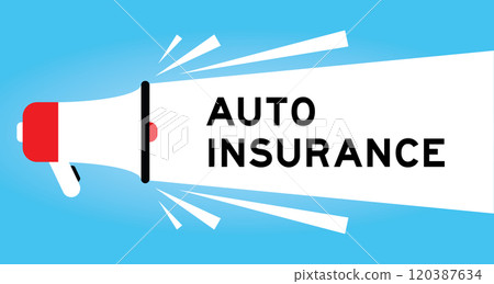 Color megaphone icon with word auto insurance in white banner on blue background 120387634
