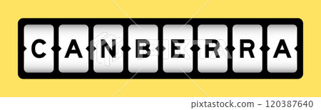 Black color in word canberra on slot banner with yellow color background 120387640